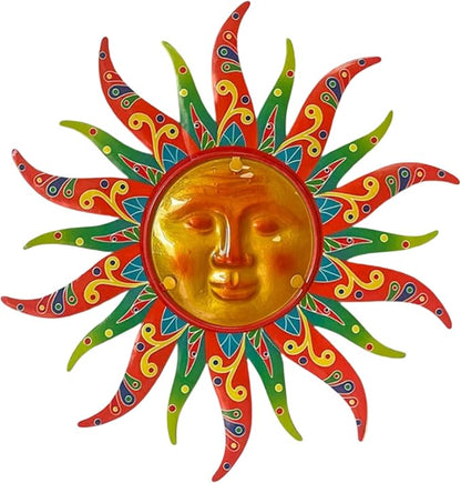 16 Inch Colorful Sun Face Metal Wall Decor, Indoor Outdoor Hanging Art for Farmhouse Patio Yard Bedroom