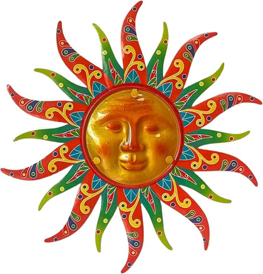16 Inch Colorful Sun Face Metal Wall Decor, Indoor Outdoor Hanging Art for Farmhouse Patio Yard Bedroom
