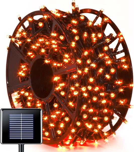 JMEXSUSS 600 LED Solar Halloween Lights, 206.7ft Solar String Lights Orange | Halloween Lights Outdoor Waterproof, 8 Modes Orange Halloween Lights for Outside Tree Patio Yard Halloween Decorations