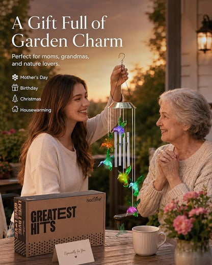 Nacome Wind Chimes for Outside: Tubes Memorial Wind Bell Mother's Day Birthday Gifts for Mom Women Grandma Her - Yard Garden Indoor Outdoor Decor (Hummingbird)
