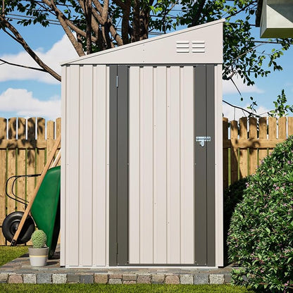 YOPTO 4x7 FT Outdoor Storage Shed,Metal Lean to Storage Shed with Reinforced Beams,All Weather Waterproof Garden Tool House W/Lockable Door and Reversible Installation,for Backyard,Patio,Lawn,White