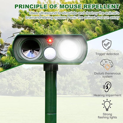 Solar Ultrasonic Animal Repeller, 2025 Cat Repellent Outdoor,Waterproof Deer Repellent for Raccoon,Dog,Fox, Deer, Skunk,Squirrel, Rabbit with LED Flashing and Motion Outdoor Farm,Sound Green M1