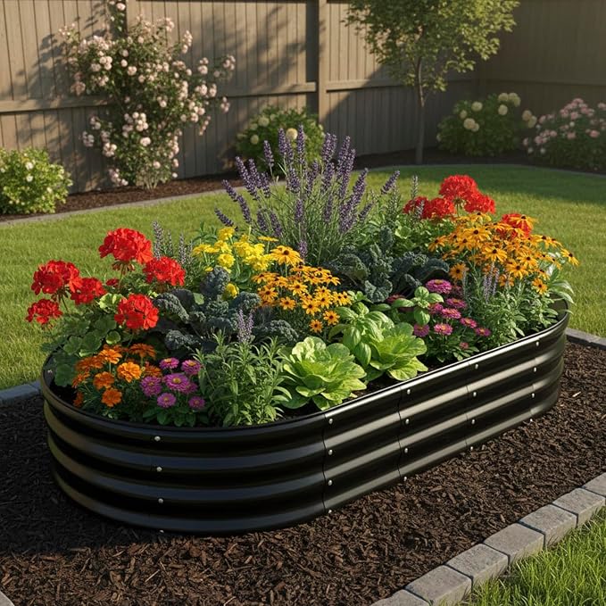 Raised Garden Bed, Metal Planter Box, Outdoor Planting,Metal Bed, Flower Vegetable Herb Planter (1 PCS of 6x3x1 f t, Dark Grey Oval)