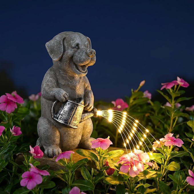 Lavezee Solar Garden Decor Dog Statues Outdoor, Dog Garden Statue 9.8‘’ for Yard Decorations Outdoor, Ideal Gifts for Mom Dad Dog Lovers Birthday Housewarming Present
