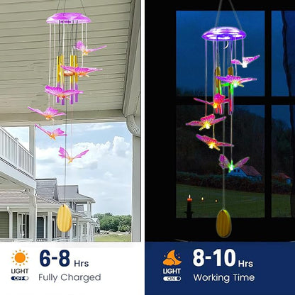 Outdoor Solar Wind Chime Decoration, Mother's Day Birthday Gifts for Grandma, Mom and Family, Outdoor Garden and Courtyard Wind Chime Accessories (Purple Butterfly)
