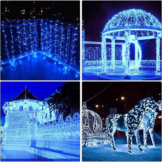 300 LED Blue Outdoor Indoor String Lights, Safety Plug in 8 Modes 108Ft Twinkle Lights,Christmas Tree Wire Fairy Lights for Bedroom, Party Decor(300Led-Blue)