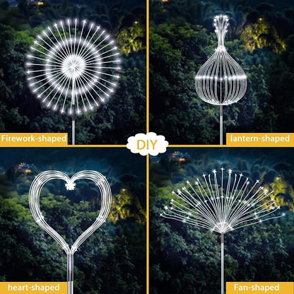 JJGoo Solar Firework Lights, 4 Pack 120 LEDs 2 Lighting Modes Solar Garden Lights Outdoor Waterproof for Yard Patio Walkway Pathway Party Wedding Christmas Decorative - White