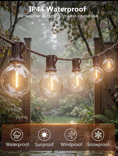 GOOTHY 25Ft Outdoor LED String Lights with 25 Shatterproof G40 LED Clear Globe Bulbs, Edison Vintage Bulbs Hanging Sockets, Decorative Lighting for Café Patio Porch Party Yard Christmas-Brown Wire