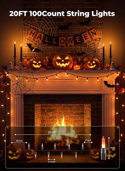 Minetom 100-count 25Ft.Yellow & Orange Candy Corn Incandescent Mini Halloween String Lights for Outdoor & Indoor Halloween Decoration, Waterproof & Connectable