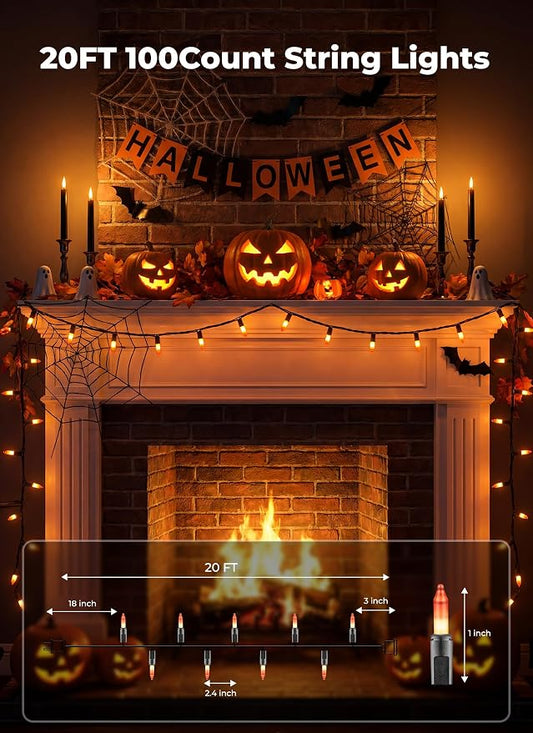 Minetom 100-count 25Ft.Yellow & Orange Candy Corn Incandescent Mini Halloween String Lights for Outdoor & Indoor Halloween Decoration, Waterproof & Connectable