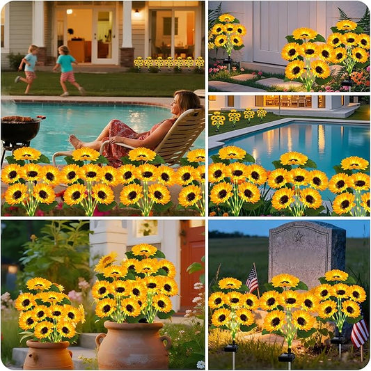 Solar Lights Outdoor Garden Decor,4 Pack with 24 Sunflower Lights,Solar Flowers Lights Waterproof,Birthday Gifts for Mom Women Grandma,Outside Decorative Stakes Light for Landscape Yard Patio Lawn