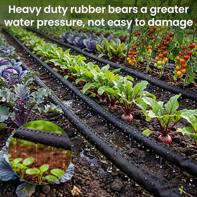 MIXC 2026 Thickened Flat Soaker Hose 200Ft with Copper Joint, Saving 80% Water, Aluminum Seal, 1mm Hose, 360°Swival Handle, Hole Pressure Relief Gasket, Drip Kit for Vegetable Garden, Lawn, Flower Bed