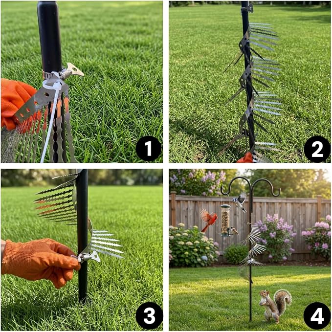 Anti-Bird/Squirrel Spikes & Squirrel Proof Baffle for Bird Feeders Pole | 4in Multi-Layer Barrier with 23 Prong,for Shepherd's Hooks/Fences/Roofs/Trees/Gutters&Downspouts.Repels Pigeons,Raccoons,Mice