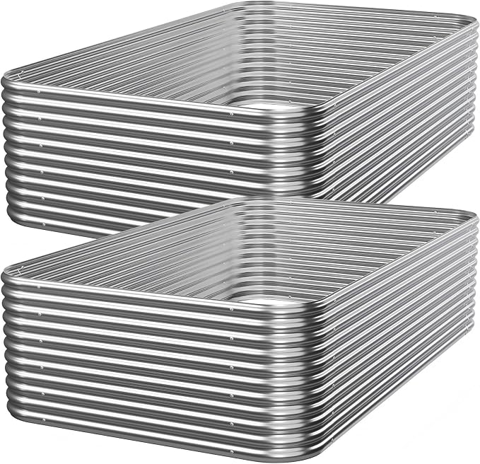 2 Pack Tall Galvanized Raised Garden Bed Outdoor, Metal Garden Bed for Vegetables, Above Ground Garden Box for Flower, Steel Raised Beds for Gardening - 3x2ft