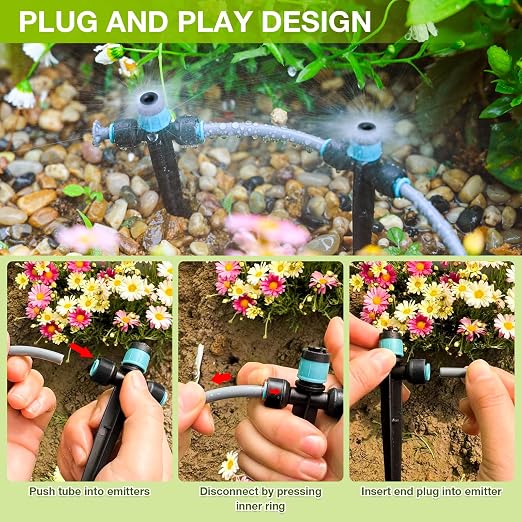 Drip Irrigation System, Automatic Drip Irrigation Kit for Potted Plants, 33ft Quick Connector Garden Watering System with 6mm Irrigation Tubing Hose Adjustable Emitters