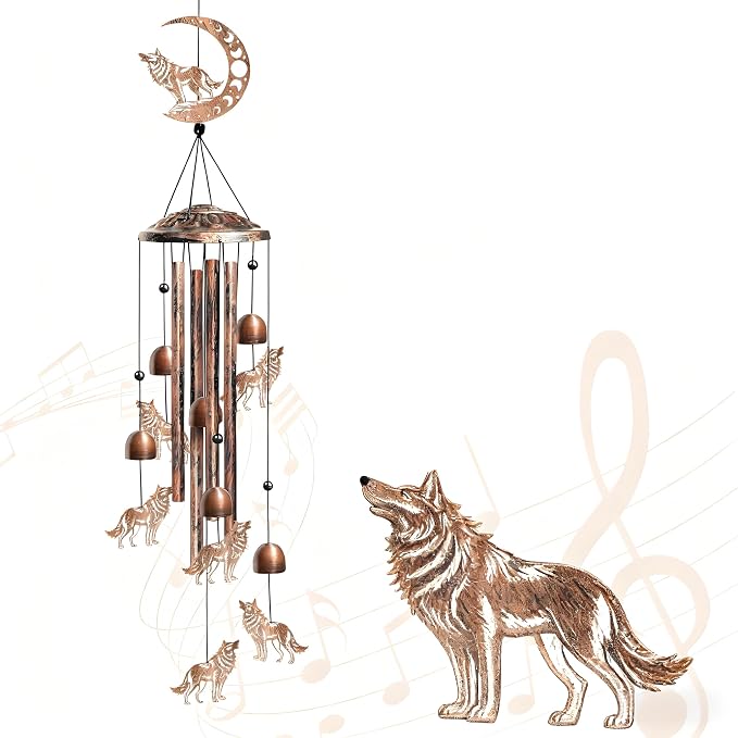 Wolf Wind Chimes Outdoor Wolf Gifts for Women/Men/Mom/Grandma Birthday Gifts Memorial Gift Metal WindChimes for Outside/Indoors, Home, Lawn, Porch, Patio, Garden Decor, Yard Decorations