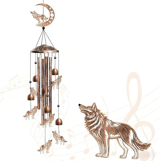 Wolf Wind Chimes Outdoor Wolf Gifts for Women/Men/Mom/Grandma Birthday Gifts Memorial Gift Metal WindChimes for Outside/Indoors, Home, Lawn, Porch, Patio, Garden Decor, Yard Decorations