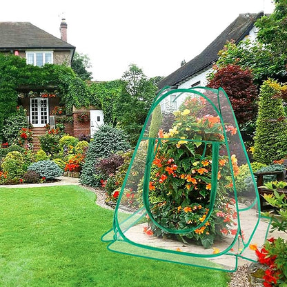 Pop Up Greenhouse Cover Transparent PVC Mini Greenhouse Outdoor with 4 Fixed Nails, Clear Portable Backyard Gardening Sunshine Tent for Cold Frost Protector Gardening Plants