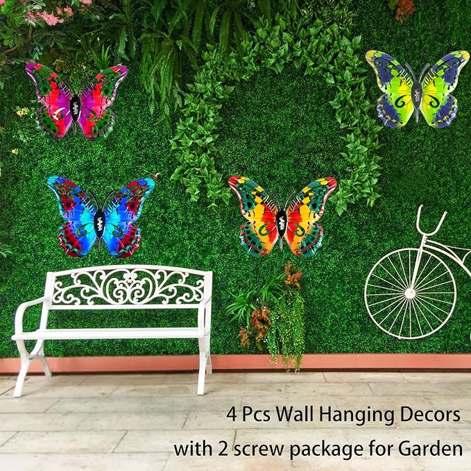 Metal Butterfly Wall Decor, Colorful Outdoor & Indoor Humming Butterflies yard wall art Decoration. Ideal for Patio, Fence, Garden, Living Room & Balcony Decor- Hanging Ornaments to Elevate Your Space