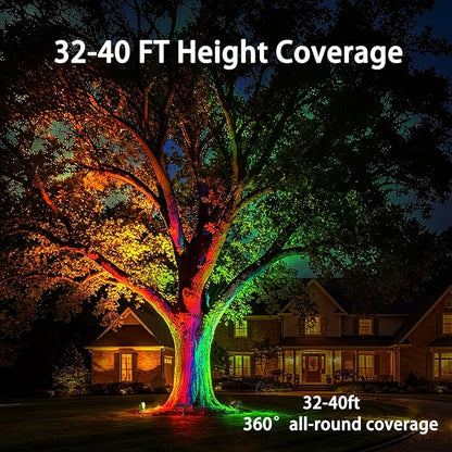 Sublume Solar Tree Lights Outdoor RGBW Color Changing with 6 Lighting Modes, Palm Tree Ring Uplights with 4000mAh Battery, 3-in-1(Stake/Tie/), IP65 Waterproof, Landscape Spotlight for Garden