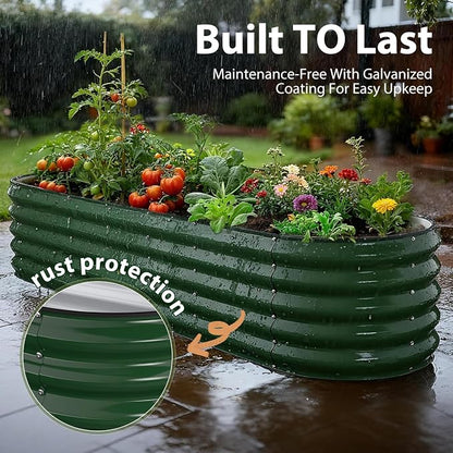 Winpull 8x2x1.5 ft Galvanized Steel Raised Garden Bed, Raised Garden Bed Kit, Galvanized Planter Box Outdoor, 18" Tall Oval Large Metal Raised Bed for Gardening Vegetables Flower Herb (Moss Green)