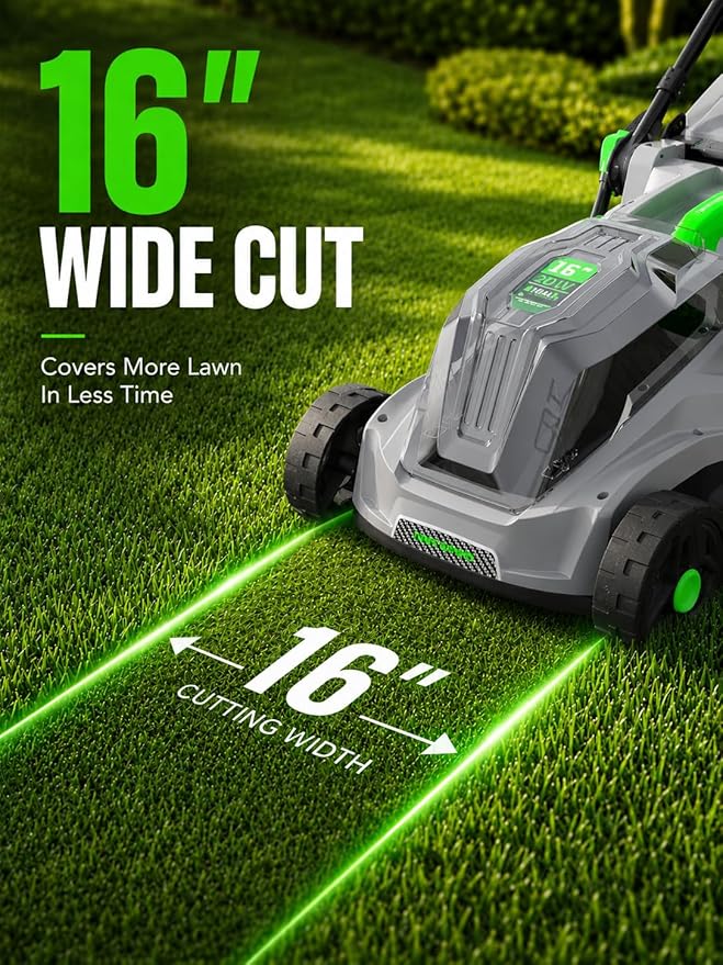 40V Cordless Lawn Mower, 16-Inch Brushless Electric Push Mower with 4.0Ah Battery & Charger, 2-in-1 Mulching and Bagging, 5-Position Height Adjustment, Lightweight Foldable Design, Viridian
