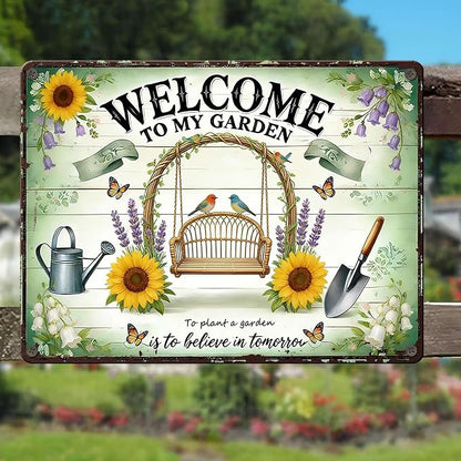 PEACHGARDEN Welcome To My Garden Metal Sign Women'S Gardening Gift Garden Wall Art Decor For Outdoor Yard Patio Porch 12x16 inch