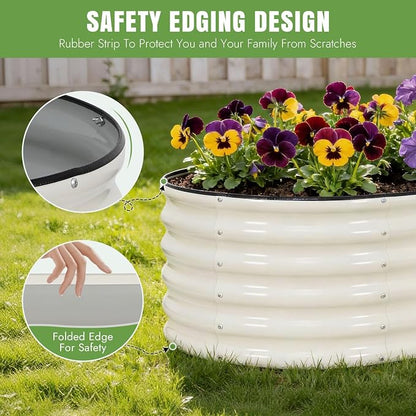 INNO STAGE Galvanized Raised Garden Bed Kits, 4x2x1.4FT Metal Raised Beds Outdoor for Gardening, 17'' Tall Large Steel Raised Planter Bed for Vegetables, Flowers Patio Ground Planter Box (White, 2Pcs)