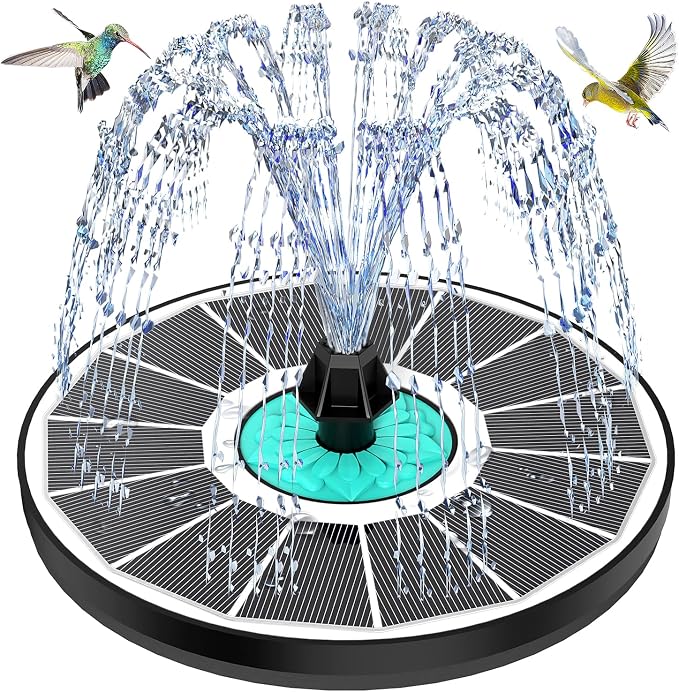 Solar Fountain Cyan Flower, Upgrade 3.5W Solar Bird Bath Fountains, Solar Powered Water Fountain with 7 Nozzles, 4 Fixed Pipes for Hummingbirds, Bird Bath, Garden, Pool, and Pond