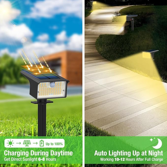 nipify 3 Pack 62 LED Solar Spot Lights Outdoor Motion Sensor with 3 Modes | 2-in-1, Auto ON/OFF, Solar Powered, Waterproof Landscape Spotlights for Outside Yard Wall Garden, Warm White