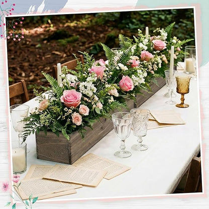 Dandat 1 Set Wood Boxes for Centerpieces 28x5 Inch Rectangle Wooden Planter Box Rustic Wooden Planters with Removable Plastic Liner Floral Foam Blocks for Christmas Wedding Home Garden Decor(Brown)
