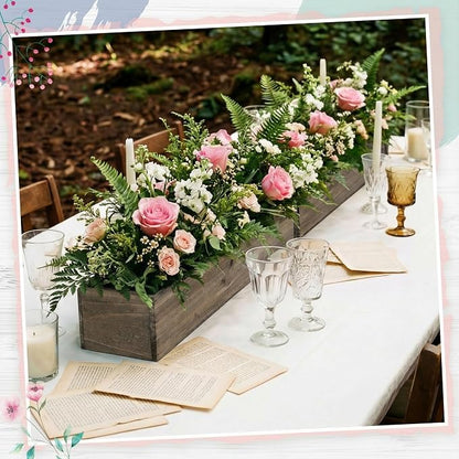 Dandat 2 Set Wood Boxes for Centerpieces 28x5 Inch Rectangle Wooden Planter Box Rustic Wooden Planters with Removable Plastic Liner Floral Foam Blocks for Christmas Wedding Home Garden Decor(Brown)