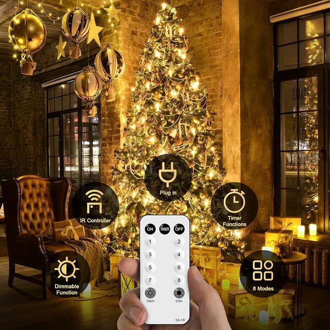 JMEXSUSS Outdoor Christmas Lights Plug in: 315ft 1200 LED Christmas Tree Lights with Remote - 8 Modes Warm White Xmas String Light for Wedding Holiday Yard Party Indoor Decoration