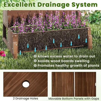 DREAMADE Fir Wood Raised Garden Bed with Trellis, 2-Tier Wooden Elevated Planter Box w/Drainage System, Garden Trellis for Flower, Vegetable, Fruit & Herb (2)