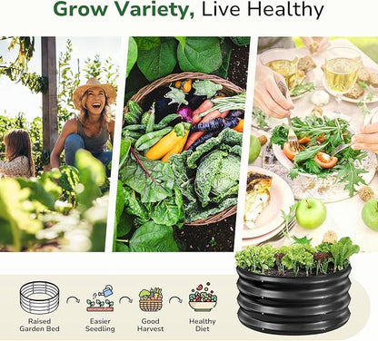 GreatBuddy 2x2x1 ft Round Galvanized Raised Bed, Easy-Assembly Raised Garden Bed with Anti-Cut Gloves & Tools, Rust-Proof Garden Bed for Outdoor, Vegetables, Herbs, Small Trees, Black
