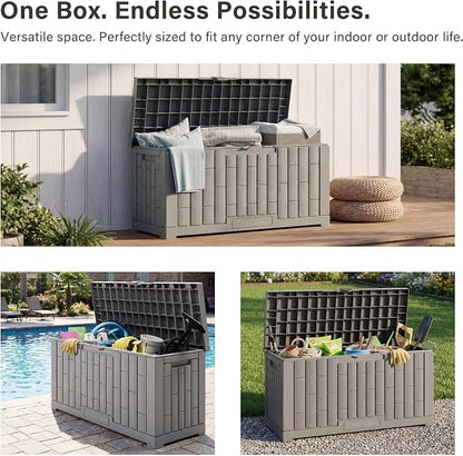 EAST OAK Outdoor Storage Box, 60 Gallon Deck Box Indoor and Outdoor Use, Waterproof Resin Storage Bin for Patio Cushions, Gardening Tools, Lockable, UV Resistant, Grey