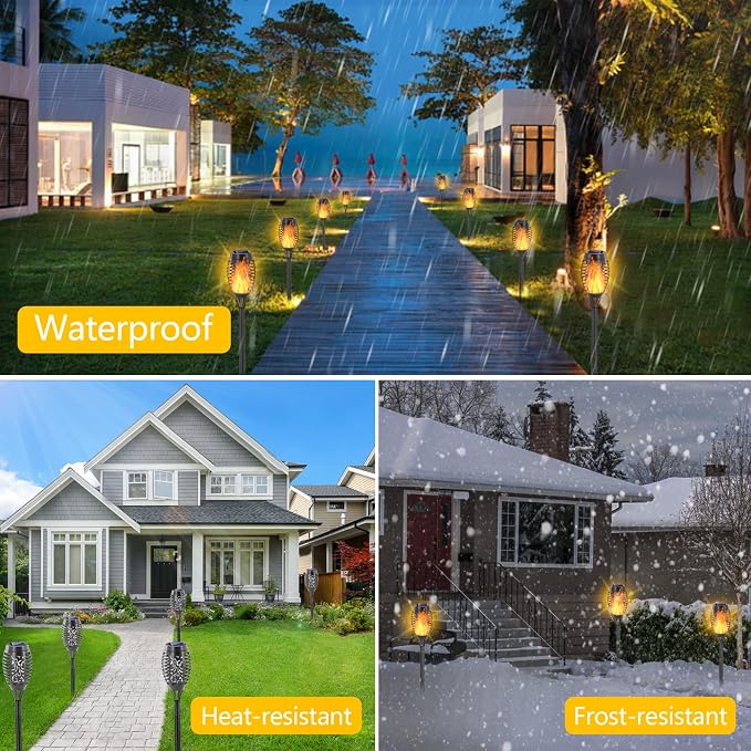 EOYIZW 8 Pack Solar Torch Light with Flickering Flame, 12 LEDs Solar Lights Outdoor, IP65 Waterproof Torches for Outside Landscape Decoration Outdoor Lights for Garden Yard Patio