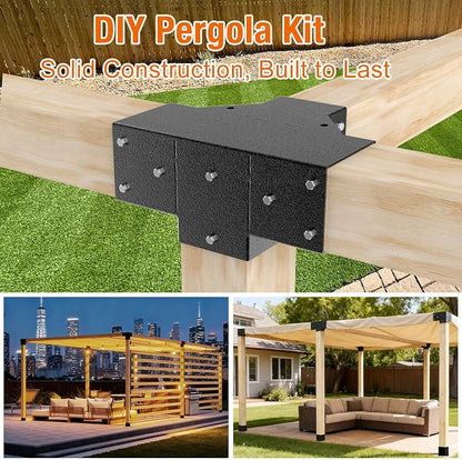3-Way & 4-Way Pergola Brackets, 4"x4" Pergola Kit, Wood Post Base Bracket for Gazebos, Patio Pergolas, Log Cabin, Wooden Beams (12PCS)