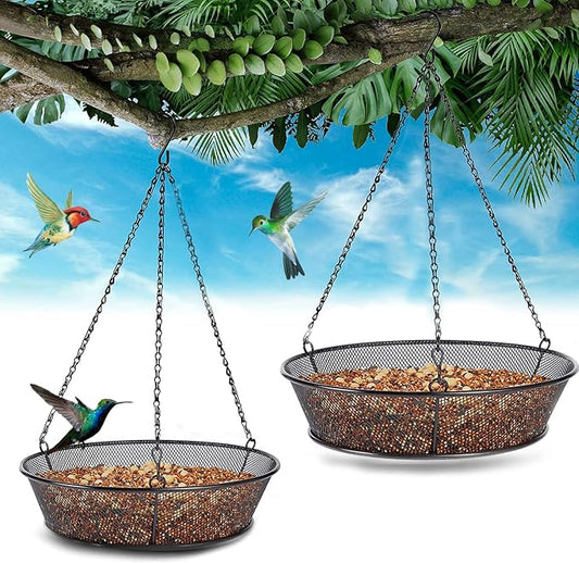 Bird Feeder, Hanging Bird Feeders for Outdoors Metal Mesh Birdfeeder Tray | 2 Pack Original Bird Feeder Tray, Bird Feeder for Outside Hanging Metal Mesh Platform
