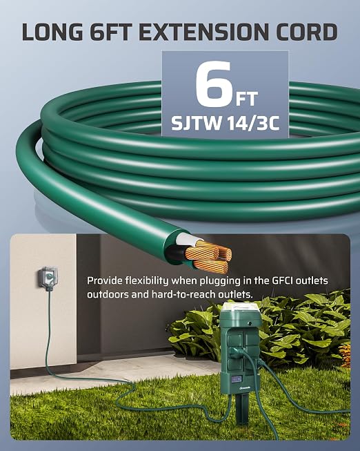 DEWENWILS Outdoor Power Stake Timer, Mechanical Strip Timer with 6ft Cord | Waterproof, 6 Grounded Outlets(3 180°Rotatable), Works for Lights, Yard, Garden, 1625W/13A, UL Listed
