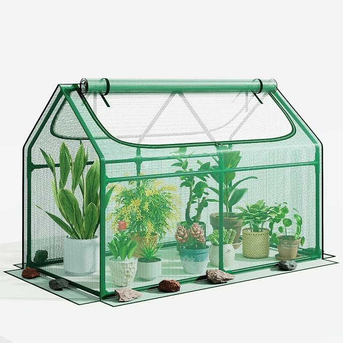 Superlele Mini Greenhouse for Outdoor, 4x2x3FT Portable Greenhouse with 2 Large Zipper Doors, Reinforced Green PE Mesh Cover for Plant Protection and Winter Gardening, Steady Steel Frame