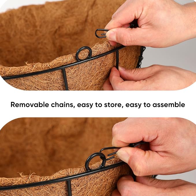 HKZ Hanging Basket Planter Plants Outdoor - 4 Pack 14 Inch Metal Hanging Planter with Coco Liners, Chain Hook Hanging Flower Pots for Indoor Outdoor Garden Porch Decoration
