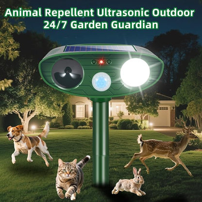 2 Pack New Solar Deer Repellent Devices Ultrasonic Animal Repellent Outdoor for Rabbit,Raccoon,Squirrel,Skunk,Fox,Cat,Motion Sensor&Strobe Light,Waterpfoof Sonic Fortress Pro Deterrent for Garden Yard