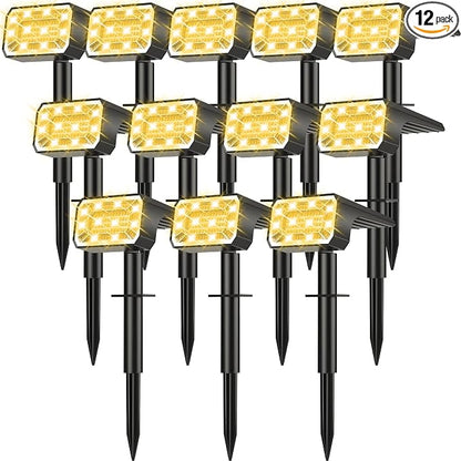 Solar Spot Lights Outdoor, 12 Pack Solar Landscape Lights with 100 LEDs Each, 4 Lighting Modes, IP65 Waterproof, 2-in-1 Adjustable Solar Spotlights for Yard Garden Pathway Driveway(Warm White)