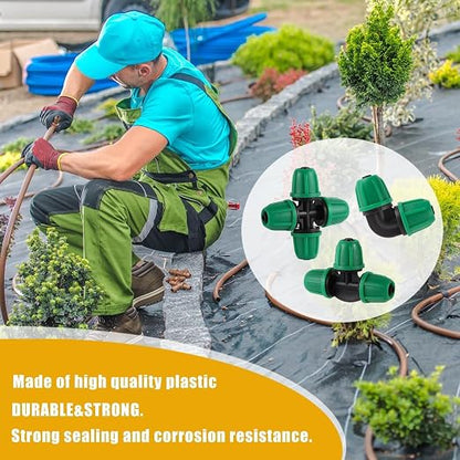 1/4 Inch Drip Irrigation Fittings Kit, 50Pcs Drip Connectors for 1/4" Tubing, Drip Line Connectors with Elbow Coupling Tee 4-Way End Cap, Irrigation Parts for Garden Greenhouse Flower Garden Watering