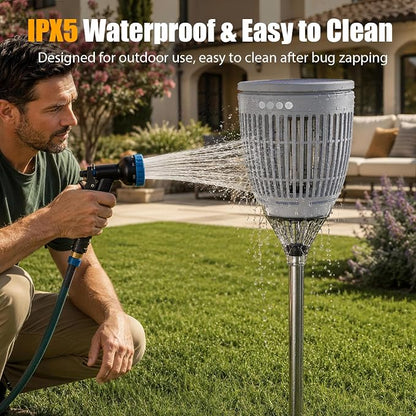 Rossetta Solar Bug Zapper Outdoor, Fly Zapper with Flame & Projector Light | 4200V Shock Grid, Solar & USB Charging, IPX5 Waterproof, Auto Mode, Cordless Electric Mosquito Killer for Patio, Garden