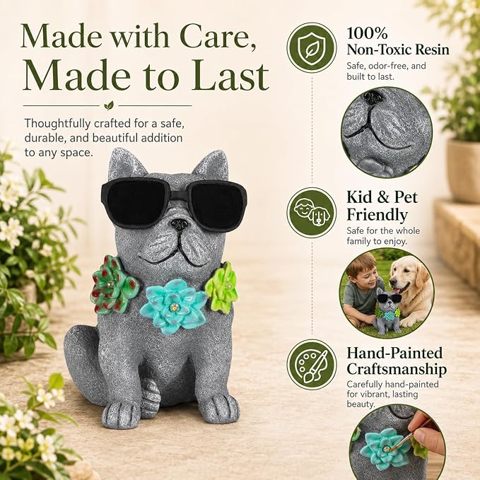 Solar Garden Statues Dog with Succulent and LED Lights Birthday Gifts for Women Mom Grandma Solar Outdoor Decor for Patio Backyard Yard Lawn Decoration-Unique Housewarming Gifts