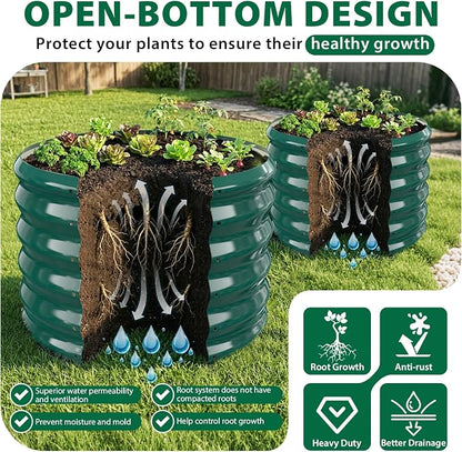 24" Diameter Round Raised Garden Bed - 17 Inch Tall, Heavy-Duty Galvanized Steel Planter Box with Wave-Shaped Panels for Vegetables, Herbs & Flowers (2, Green, 24 Inch Diameter)