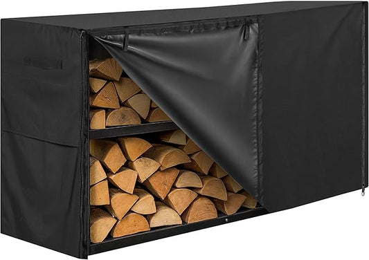 5ft Waterproof Firewood Rack Cover - Heavy Duty Black 600D Oxford Fabric - Indoor Or Outdoor Firewood Log Cover with Zipper & Adhesive Closing Strips - Rack NOT Included - Black