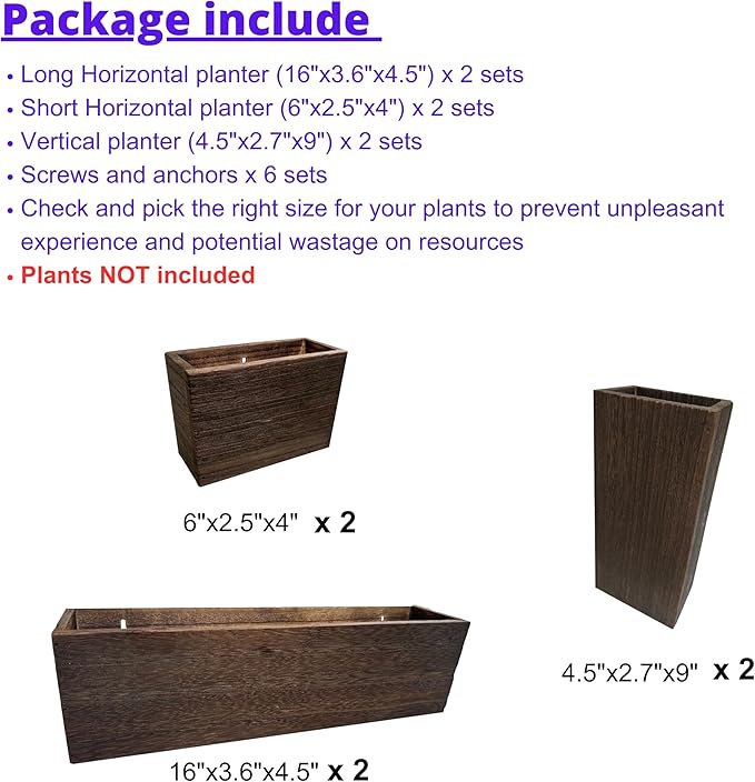 LaLaGreen Wood Planter Box for Plants (6 Pack) Wall Planters for Indoor | Wooden Box Indoor Plant Holder Vase for Dried Flowers, Modern Farmhouse Decor Living Room Bedroom Kitchen Office Home Garden